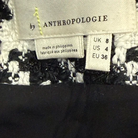 Anthropologie Houndstooth Tweed Mini Skirt Black White Front Zip Size 4 Chic - Picture 3 of 12